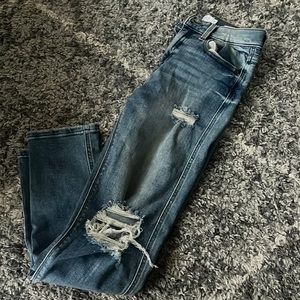 Straight Legged Blue Ripped Jeans